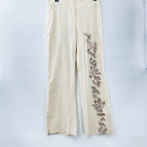Yigal Azrouël Embellished Sequin Cut Out Flat Front Straight Leg Trousers Size 4 - Picture 6 of 14